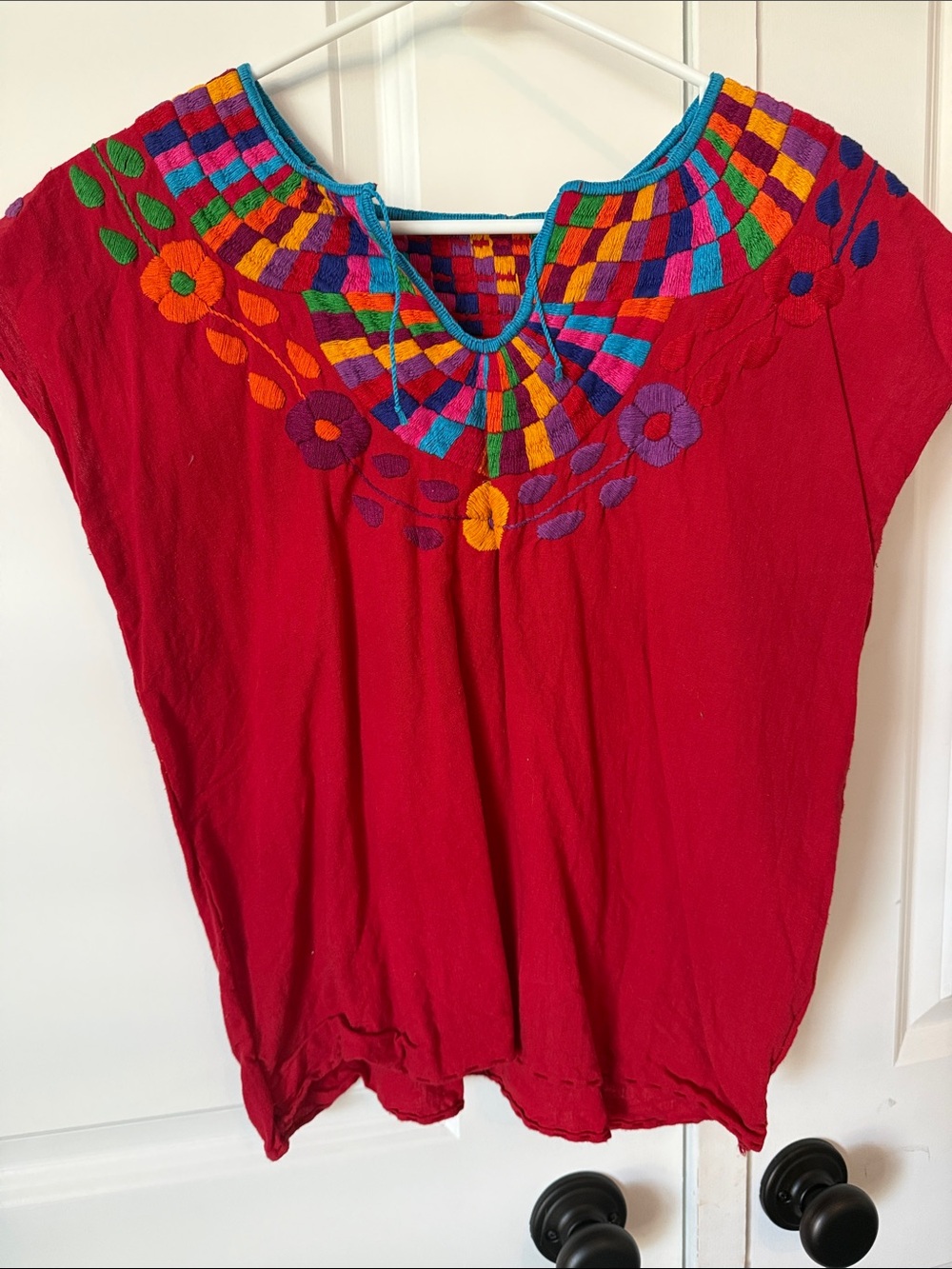 Hand-Embroidered Red Women’s Tunic Top